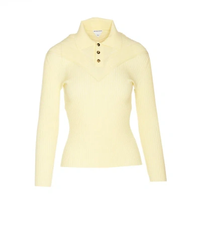 Bottega Veneta Slim Fit Ribbed Polo Shirt In Yellow