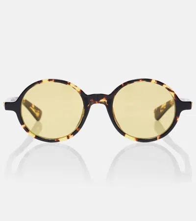 Bottega Veneta Slim Ribbon Round Sunglasses In Gold