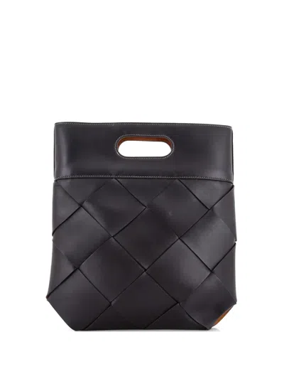 Pre-owned Bottega Veneta Slip Maxi Intrecciato Leather Small Tote Bag In Black