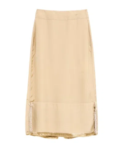 Bottega Veneta Slit Midi Skirt In Brown