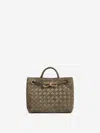 Bottega Veneta Andiamo Intrecciato Small Suede Tote Bag In Green