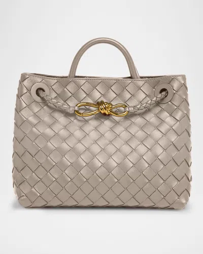 Bottega Veneta Andiamo Small Intrecciato Leather Tote In Gray