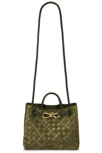 Bottega Veneta Small Andiamo Bag In Green Tweed & Muse Brass