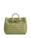 Bottega Veneta Small Andiamo Intrecciato Shoulder Bag In Matcha/brass