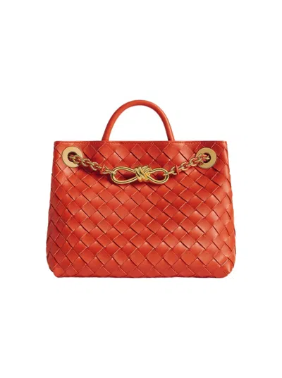 Bottega Veneta Small Andiamo Chain Leather Shoulder Bag In Orange-brass