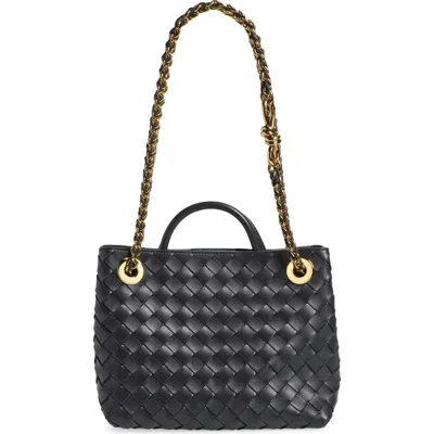 Bottega Veneta Black Intrecciato Leather Two-way Handbag In Brown
