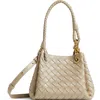 Bottega Veneta Small Andiamo Intrecciato Leather Crossbody Bag In 9614 Ecru-muse Brass