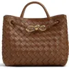 Bottega Veneta Small Andiamo Intrecciato Leather Top Handle Bag In Brown