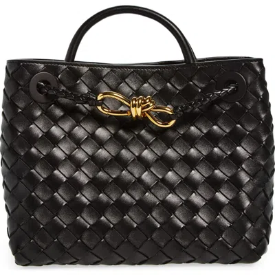 Bottega Veneta Small Andiamo Intrecciato Shoulder Bag In Black Brass/black