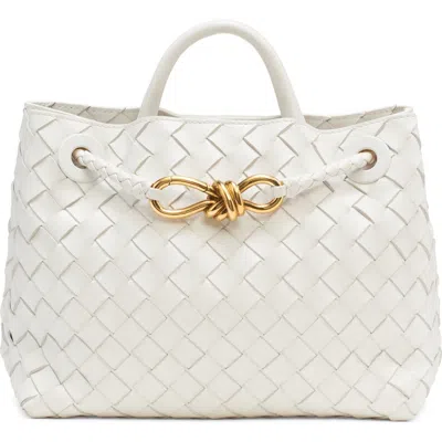 Bottega Veneta Small Andiamo Intrecciato Shoulder Bag In White