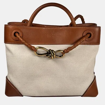 Pre-owned Bottega Veneta Small Andiamo Leather-trimmed Canvas Tote In Brown
