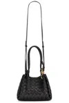 Bottega Veneta Andiamo Parachute Small Intrecciato Leather Shoulder Bag In Black & Muse Brass