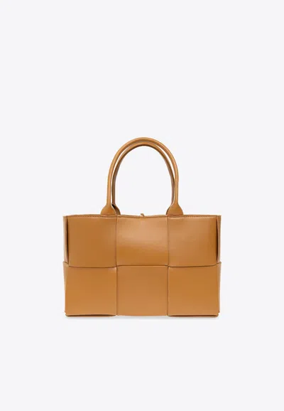Bottega Veneta Arco Small Intrecciato Leather Tote In Camel