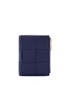 Bottega Veneta Small Bi-fold Bicolor Leather Wallet In Blue