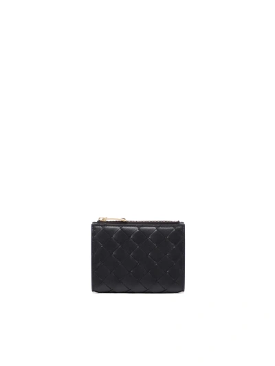 Bottega Veneta Small Bi-fold Intrecciato Wallet With Zip In Black-gold