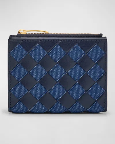 Bottega Veneta Small Bifold Denim Wallet In Blue