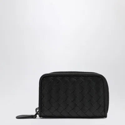 Bottega Veneta Small Black Intrecciato Zip-around Wallet
