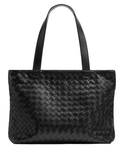 Bottega Veneta Small Braided Tote With Zip Bags In Black