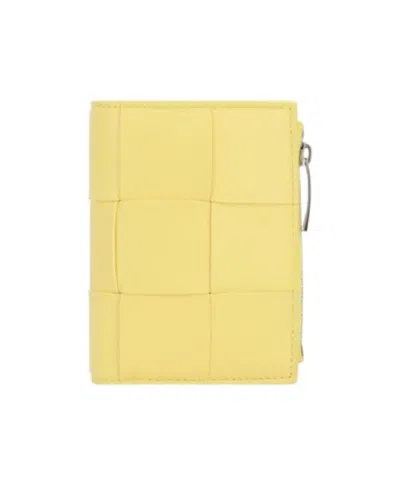 Bottega Veneta Small Card Double-fold Zipper Wallet In Yellow