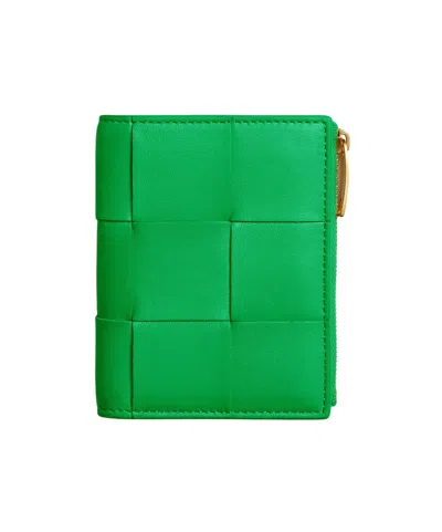 Bottega Veneta Small Cassette Bi-fold Zip Wallet In Green