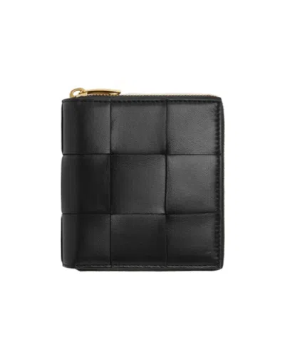 Bottega Veneta Small Cassette Compact Zip Around Wallet In Black