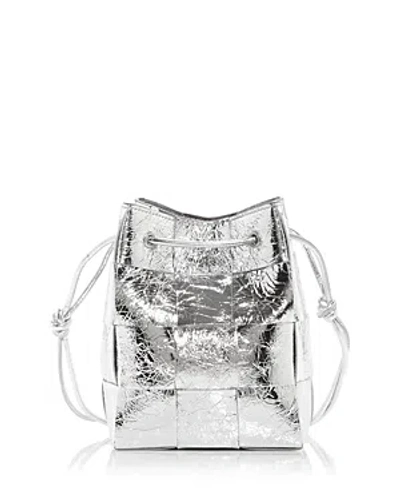 Bottega Veneta Small Cassette Metallic Crossbody Bucket Bag In Silver/silver
