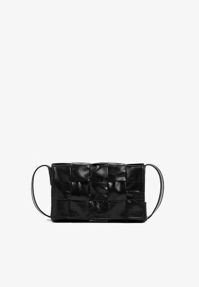 Bottega Veneta Small Cassette Shoulder Bag In Intreccio Calf Leather In Black