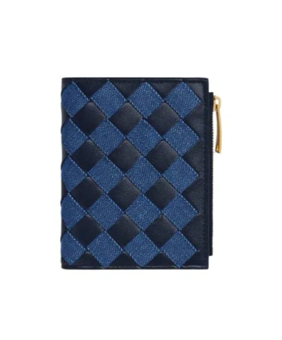 Bottega Veneta Navy Intrecciato Small Bi-fold Wallet In 4164 Abyss-ind/abyss