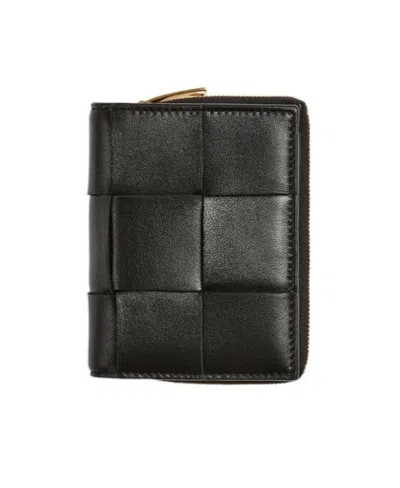 Bottega Veneta Small Double-fold Zipper Purse In Black