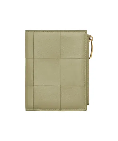 Bottega Veneta Small Double Fold Zipper Wallet In Nude