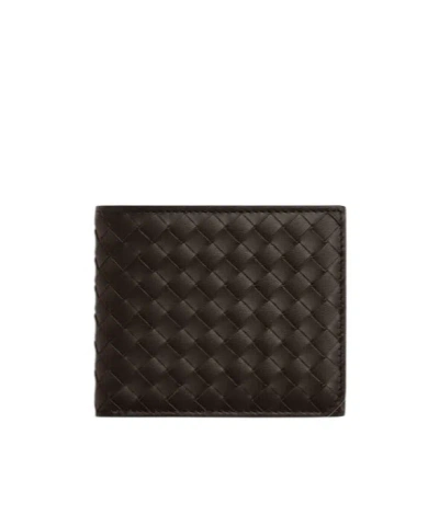 Bottega Veneta Small Double Folding Wallet With Change Purse In Black