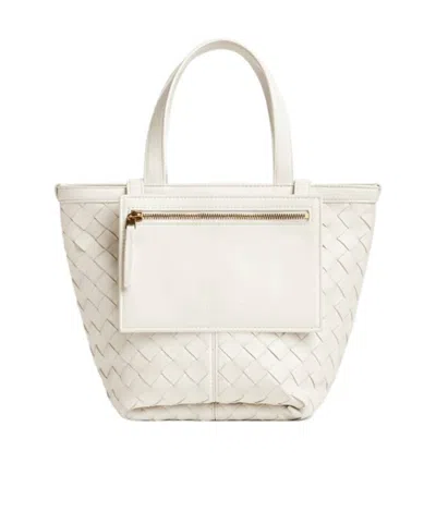 Bottega Veneta White Small Flip Flap Bag In 9104 Chalk M Brass