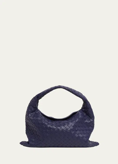 Bottega Veneta Small Hop Intrecciato Leather Hobo Bag In Blue