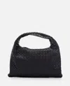 Bottega Veneta Hop Intrecciato Leather Shoulder Bag In Black
