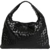Bottega Veneta Small Hop Intrecciato Leather Hobo Bag In 1019 Black-m Brass
