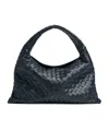Bottega Veneta Women Hop Leather Shoulder Bag With Intrecciato Motif In Black