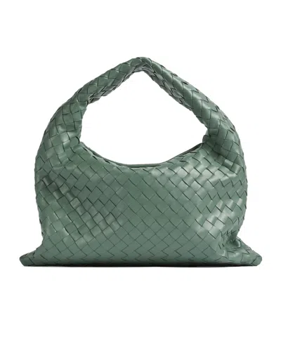 Bottega Veneta Small Hop Shoulder Bag In Intrecciato Leather In Green