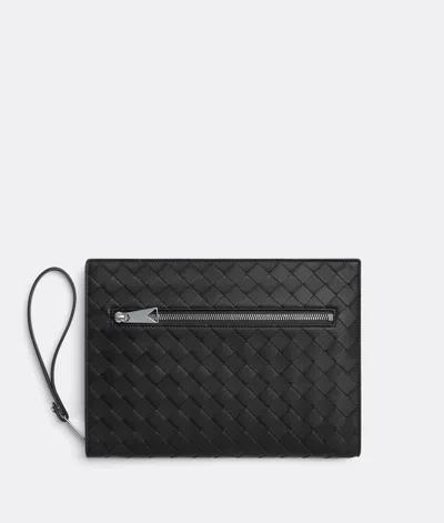 Bottega Veneta Small Intrecciato Document Case With Wristlet In Black
