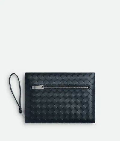 Bottega Veneta Small Intrecciato Document Case With Wristlet In Grey