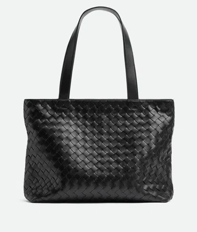 Bottega Veneta Small "intrecciato" Tote Zipped Shoulder Bag In Black