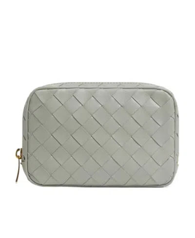 Bottega Veneta Small Intrecciato Zipper Handbag In Gray