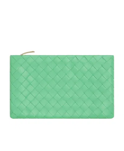 Bottega Veneta Small Intreciato Zipper Clutch In Green