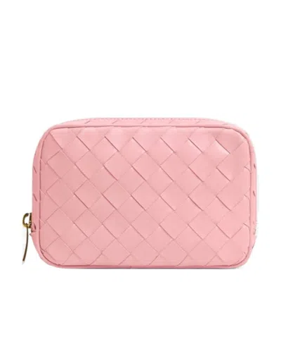 Bottega Veneta Small Intreciato Zipper Clutch In Pink