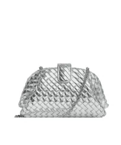 Bottega Veneta Mini Lauren 1980 Metallic Leather Clutch Bag In Silver
