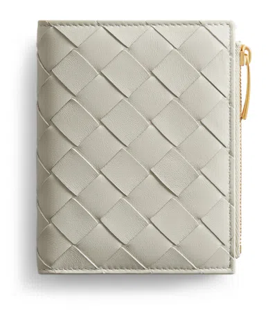 Bottega Veneta Small Leather Intrecciato Bifold Wallet In Grey