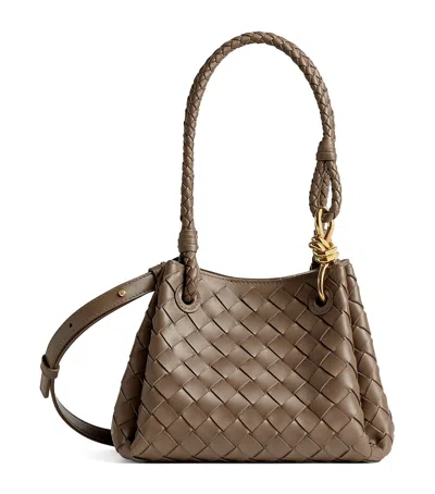 Bottega Veneta Small Leather Intrecciato Parachute Shoulder Bag In Brown