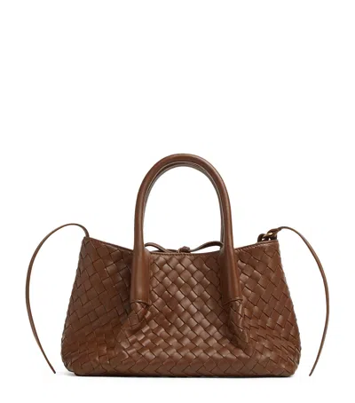 Bottega Veneta Small Leather Intrecciato Pinacoteca Top Handle Bag In Gray