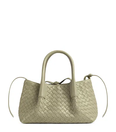 Bottega Veneta Small Leather Intrecciato Pinacoteca Tote Bag In Green