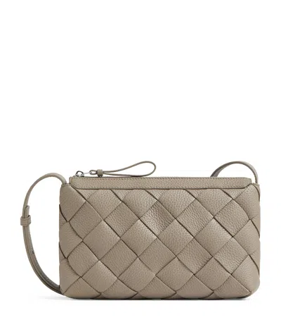 Bottega Veneta Small Leather Zipped Diago Messenger Bag In Gray