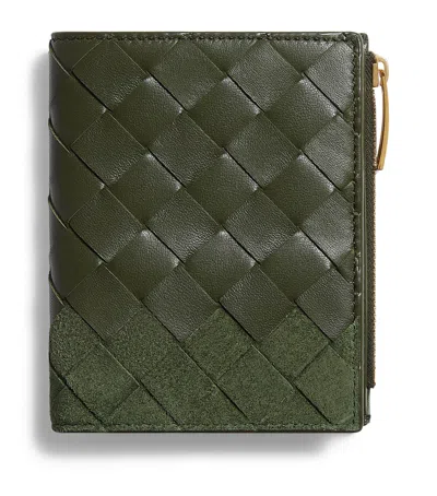 Bottega Veneta Small Leather-suede Bifold Wallet In Green